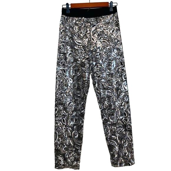 New Anthropologie Pascaline Sequined Trousers by Porridge $188 SMALL Silver/Gray - Picture 5 of 7